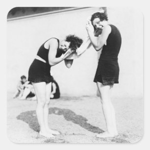 Women Drying their Hair at the Beach Square Sticker