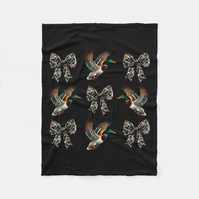Women Duck Hunting Season Camo Coquette Bows Hunti Fleece Blanket (Front)