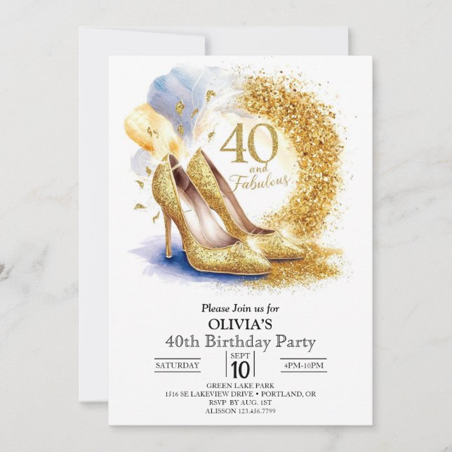 Women Editable Digital Gold 40th Birthday Invitation (Front)