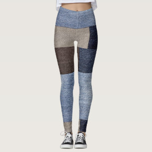 Women Elegant Colourful Patchwork Faux Denim Jeans Leggings