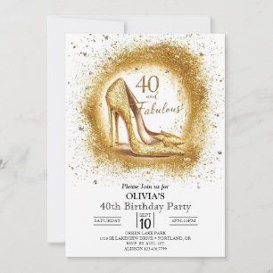 Women Elegant Digital Gold 40th Birthday Invitation