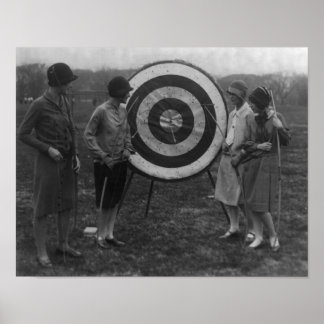 Women examining Archery Target Photograph Poster