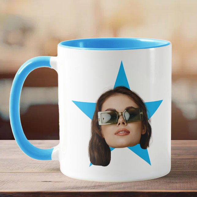 Women Face Star Funny Gift, Blue Star Face Mug (Creator Uploaded)