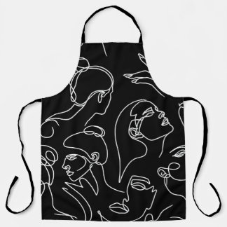 Women Faces Abstract Drawing Pattern Apron