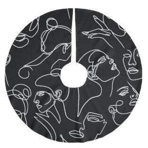 Women Faces Abstract Drawing Pattern Brushed Polyester Tree Skirt
