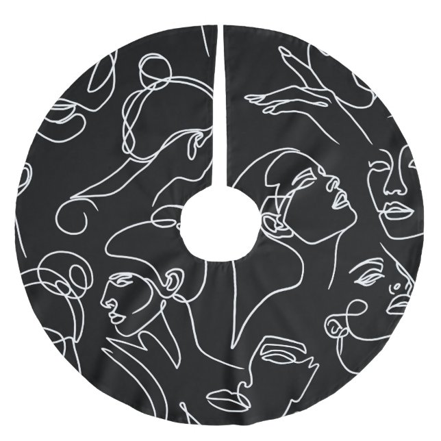 Women Faces Abstract Drawing Pattern Brushed Polyester Tree Skirt (Front)