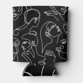 Women Faces Abstract Drawing Pattern Can Cooler