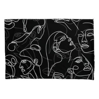 Women Faces Abstract Drawing Pattern Pillowcase