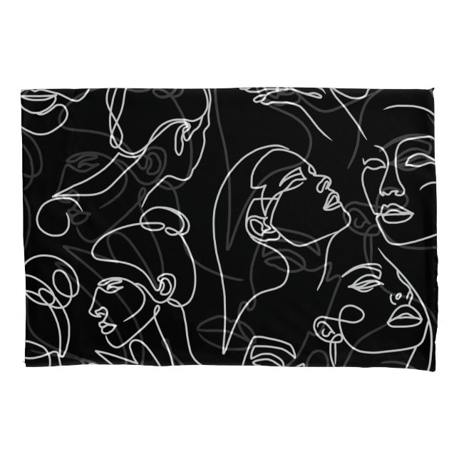 Women Faces Abstract Drawing Pattern Pillowcase (Front)