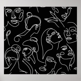 Women Faces Abstract Drawing Pattern Poster