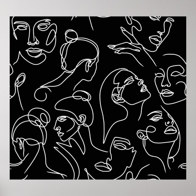 Women Faces Abstract Drawing Pattern Poster (Front)
