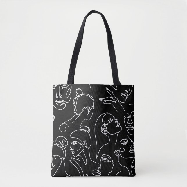Women Faces Abstract Drawing Pattern Tote Bag (Front)
