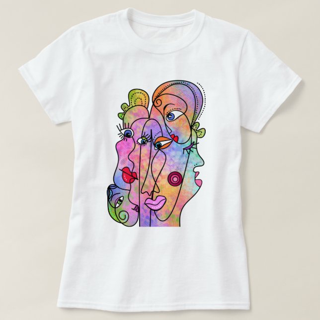 Women Faces T-Shirt Abstract Modern Style Painting (Design Front)