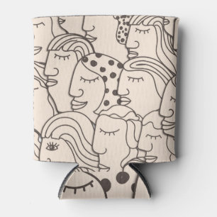 Women Faces: Vintage Seamless Pattern Can Cooler