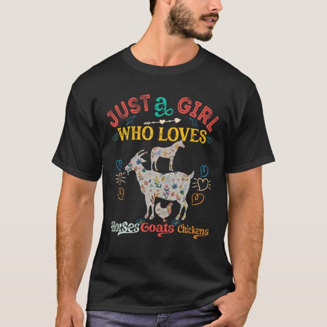 Women Farmer Goats Horses Chickens Lover Silhouett T-Shirt (Front)