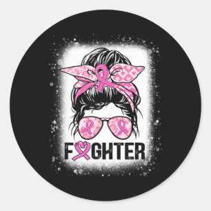 Women Fighter Messy Bun Breast Cancer Awareness Pi Classic Round Sticker