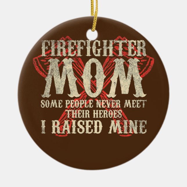 Women Fireman Mother US Firefighter Mum  Ceramic Tree Decoration (Front)