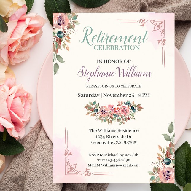 Women Floral Classic Elegant Retirement Party Invitation (Creator Uploaded)