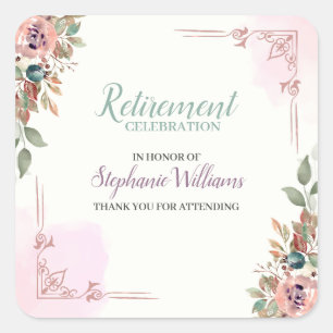 Women Floral Classic Elegant Retirement Party Square Sticker