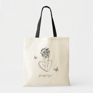 Women Flower Butterfly Face Portrait Beautiful Tote Bag