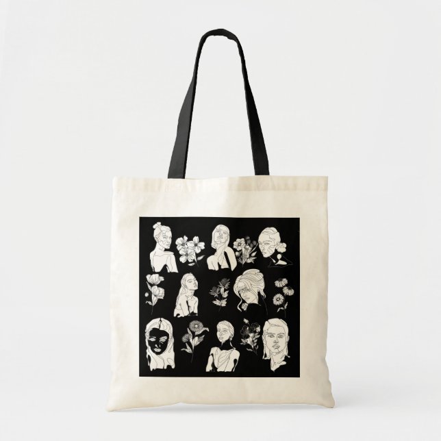 WOMEN & FLOWERS (B&W) TOTE BAG (Front)