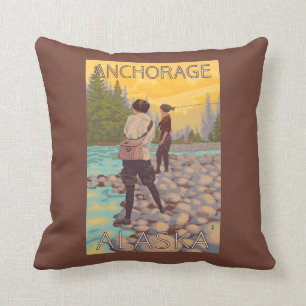 Women Fly Fishing - Anchorage, Alaska Cushion
