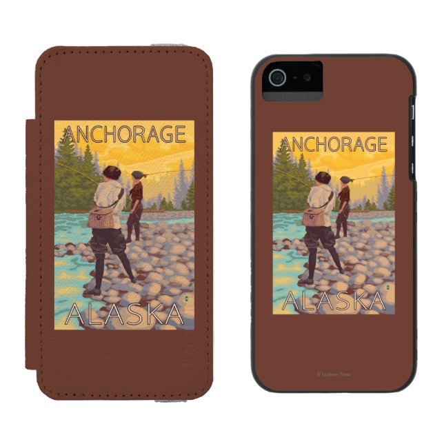 Women Fly Fishing - Anchorage, Alaska Incipio iPhone Wallet Case (Side by Side)