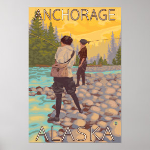 Women Fly Fishing - Anchorage, Alaska Poster