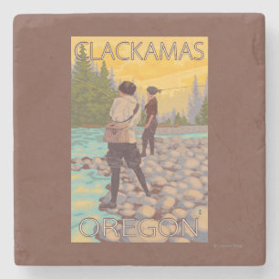 Women Fly Fishing - Clackamas, Oregon Stone Coaster