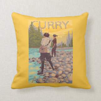 Women Fly Fishing - Curry, Alaska Cushion