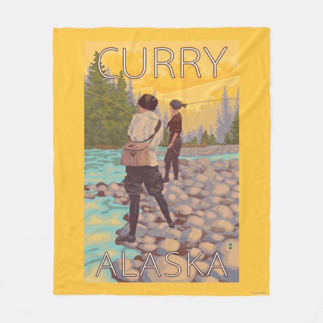 Women Fly Fishing - Curry, Alaska Fleece Blanket (Front)