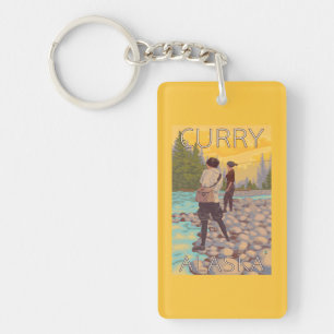 Women Fly Fishing - Curry, Alaska Key Ring