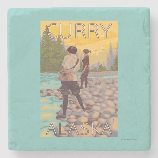 Women Fly Fishing - Curry, Alaska Stone Coaster (Front)