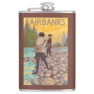 Women Fly Fishing - Fairbanks, Alaska Hip Flask