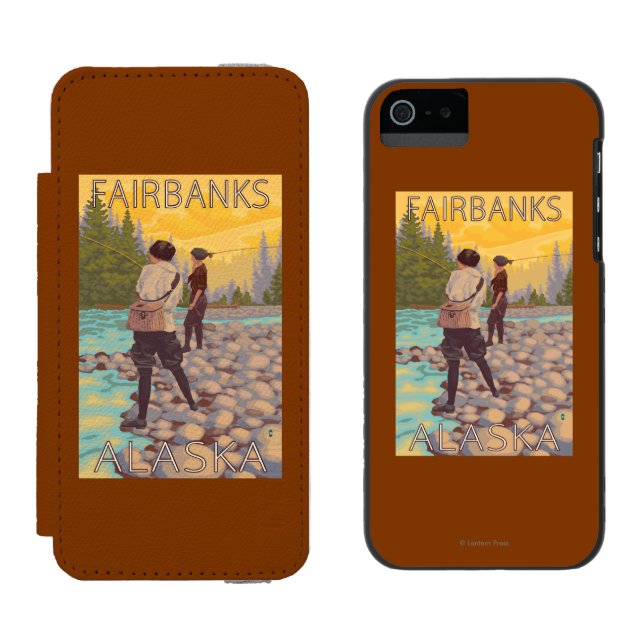 Women Fly Fishing - Fairbanks, Alaska Incipio iPhone Wallet Case (Side by Side)