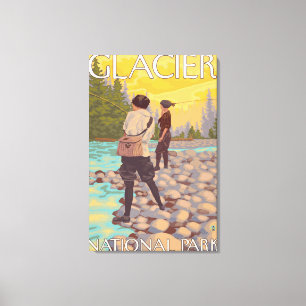 Women Fly Fishing - Glacier National Park, MT Canvas Print