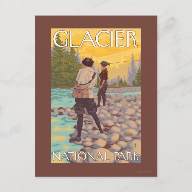 Women Fly Fishing - Glacier National Park, MT Postcard (Front)