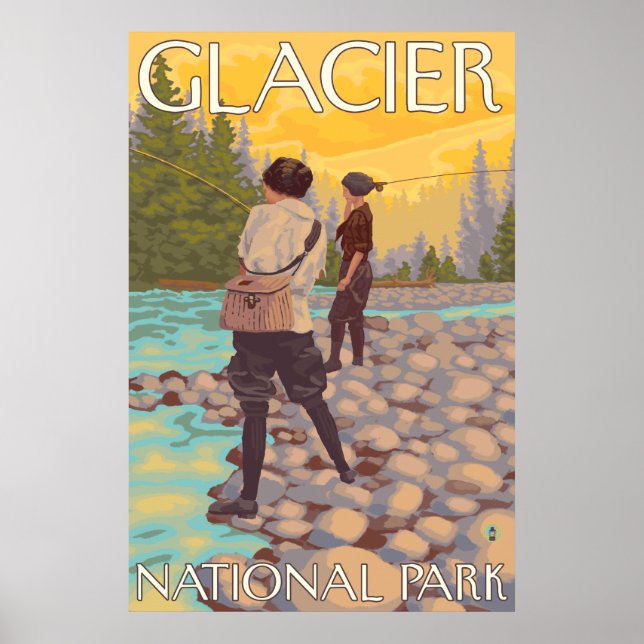 Women Fly Fishing - Glacier National Park, MT Poster (Front)