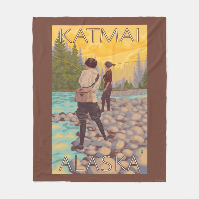 Women Fly Fishing - Katmai, Alaska Fleece Blanket (Front)