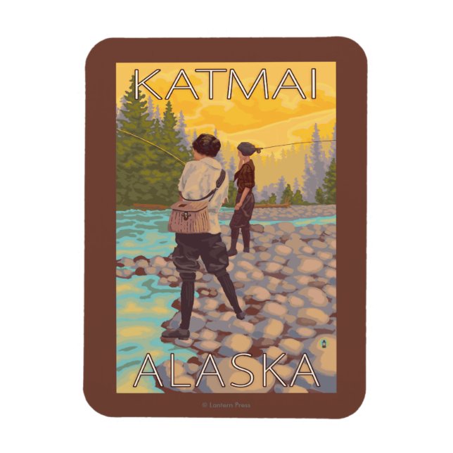Women Fly Fishing - Katmai, Alaska Magnet (Vertical)