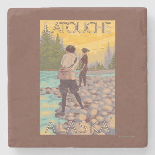 Women Fly Fishing - Latouche, Alaska Stone Coaster