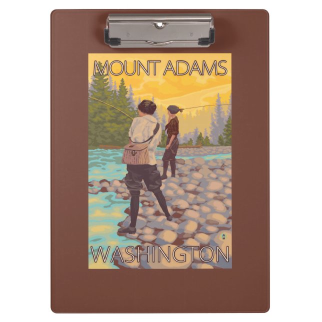 Women Fly Fishing - Mount Adams, Washington Clipboard (Front)