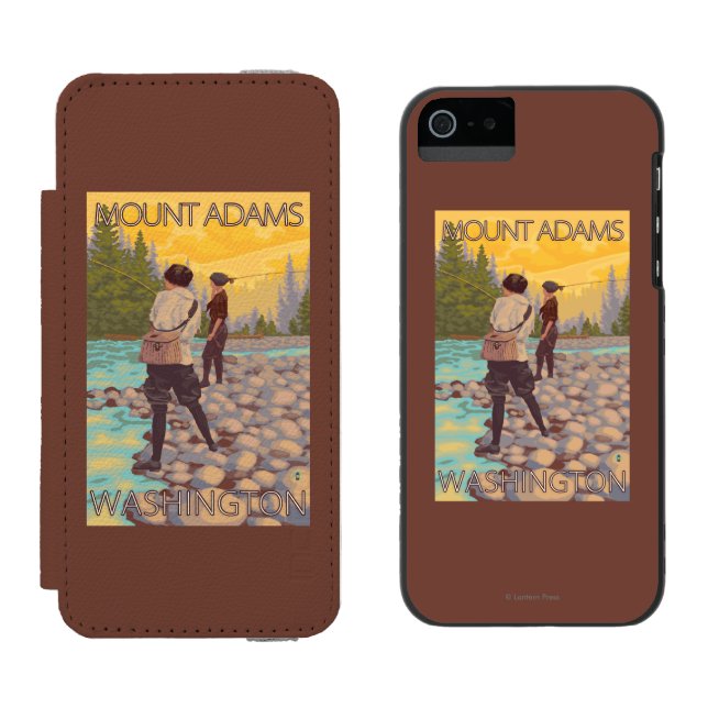 Women Fly Fishing - Mount Adams, Washington Incipio iPhone Wallet Case (Side by Side)