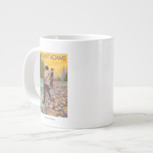 Women Fly Fishing - Mount Adams, Washington Large Coffee Mug