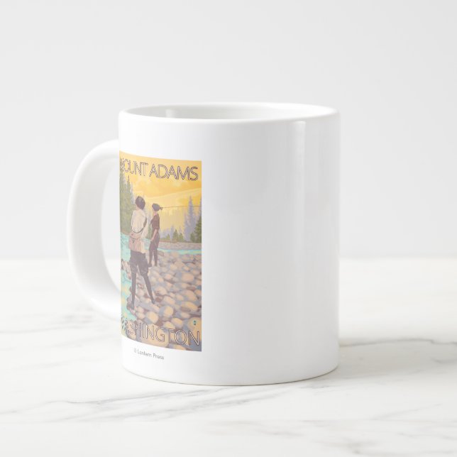 Women Fly Fishing - Mount Adams, Washington Large Coffee Mug (Front Left)