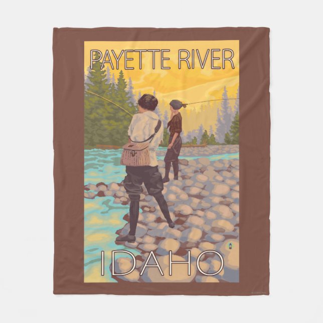 Women Fly Fishing - Payette River, Idaho Fleece Blanket (Front)