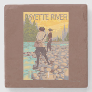 Women Fly Fishing - Payette River, Idaho Stone Coaster