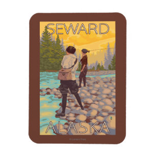 Women Fly Fishing - Seward, Alaska Magnet