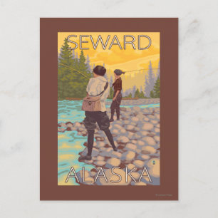 Women Fly Fishing - Seward, Alaska Postcard