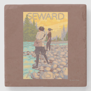 Women Fly Fishing - Seward, Alaska Stone Coaster